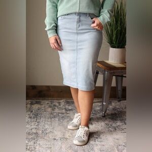 Light Wash Midi Denim Skirt